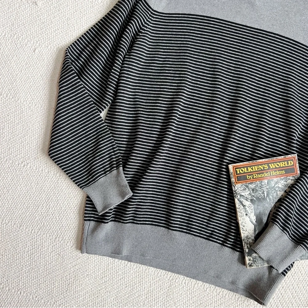 Frederick Anderson Copenhagen Grey Black Striped Cotton Knit Sweater Mens Large